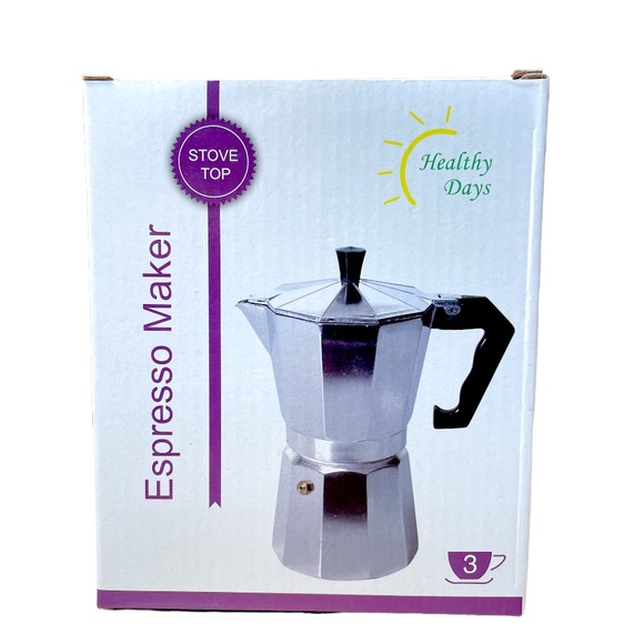 3 Cup Stovetop Espresso Maker & 8PC Purple Stripe Espresso Set with Chrome Rack - Picture 7 of 13